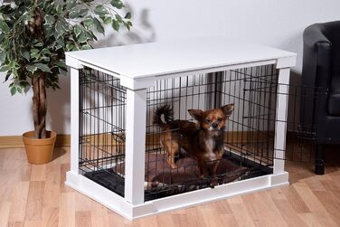 Будка для собак Dobar® Design з дерева, розмір M - будок з поверхнею столу - внутрішня собача будка - собача будка з масиву - журнальний столик - 83 x 55 x 59 см - білий