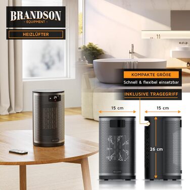 Електричний обігрівач Brandson з пульт дистанційного керування, 1500 Вт, 2 режими, ECO-режим, захист від перекидання та перегріву