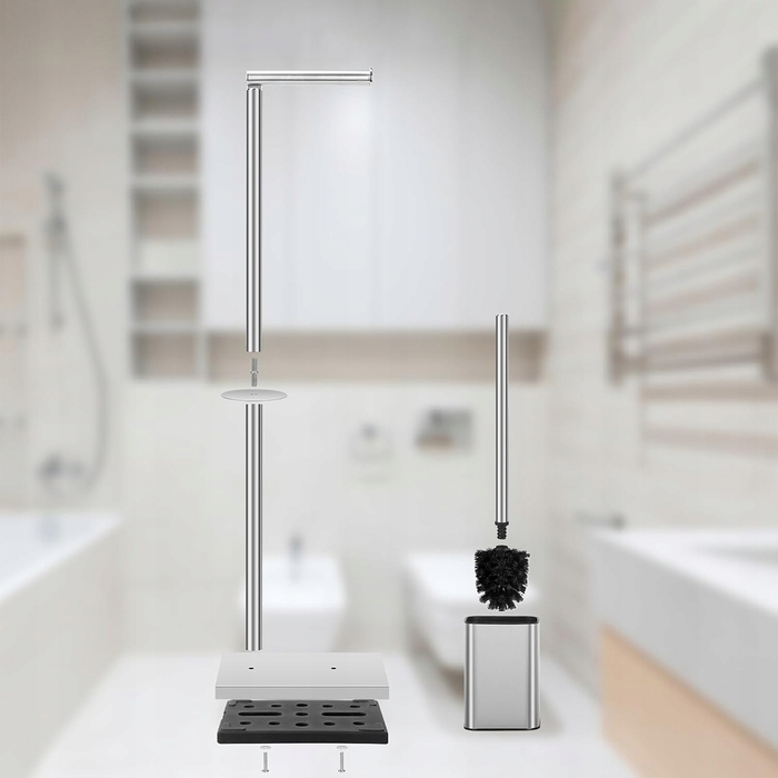 Тримач для туалетного паперу та йоржик 2в1, підлоговий стійка для ванної кімнати, сріблястий, 66 см