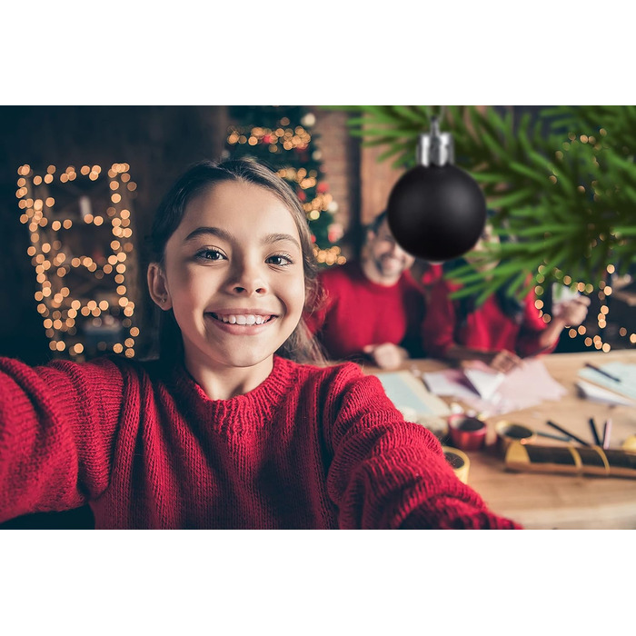Relaxdays Christmas Baubles, Set of 100, Christmas Decoration, Matte, Glossy, Glittering, Christmas Tree Balls ∅ 3, 4 & 6 cm, Black, 10027269_46