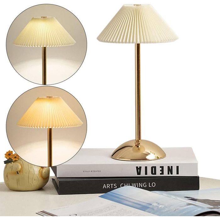 Світлодіодна настільна лампа Starnearby бездротова, з сенсорним димером, акумуляторна, 3 режими освітлення, вінтажний плетений металевий дизайн, для спальні, офісу, тумбочки (Бежева + Золота основа)
