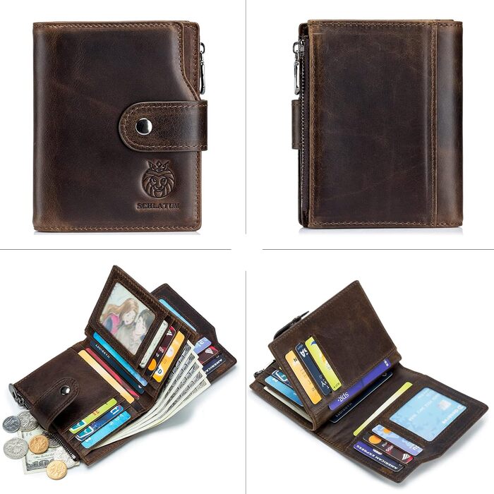 MsiDtsoy Leather Wallet for Men, with RFID Protection, Genuine Leather Wallet for Men, Cardholder, Wallet, Billfold, Vertical Leather Wallet, Vintage Leather Cardholder with Gift Box