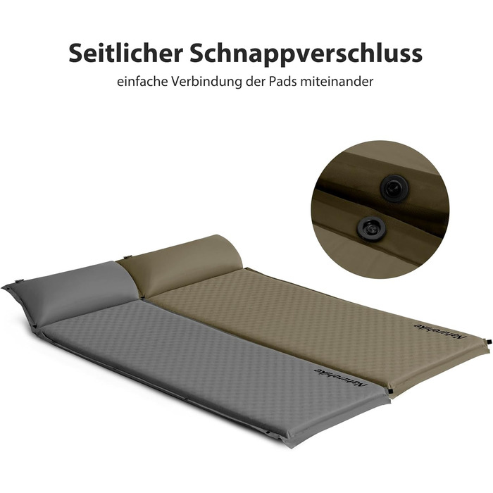 Каремат Naturehike самонадувний з подушкою, комбінований двомісний, ультралегкий, 3 см, армійний зелений, для кемпінгу та подорожей