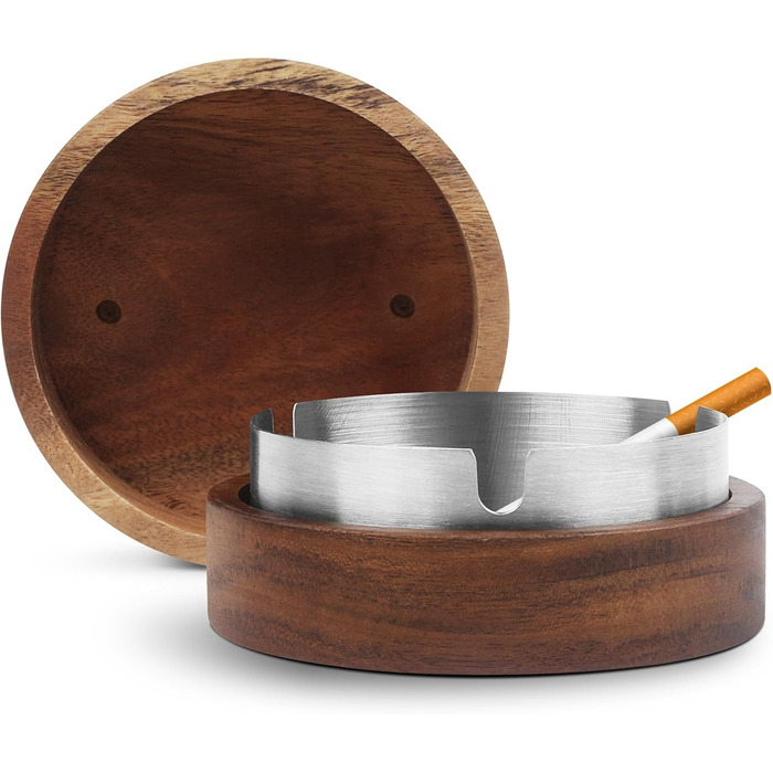 Аschenbecher Für Draussen Mit Deckel Und Edelstahleinsatz, Geruchsdicht Aus Holz, Balkon Windgeschützt Aschenbecher Für HomeOffice Garten Bar Restaurant Draußen Drinnen Dunkles Walnussholz -> Дерев'яний попільничка для вулиці з кришкою та вставкою з нержа