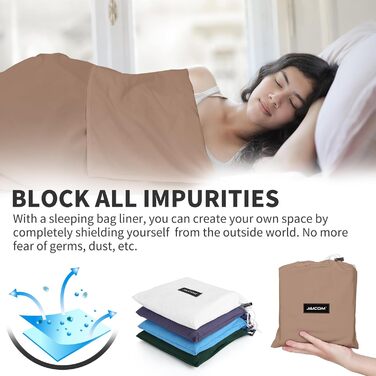 JAICOM Sleeping Bag, 2-in-1 Microfiber Sleeping Bag, Ultralight Silk Sleeping Bag for Travel - With Pillow Pocket Double Sleeping Bag, Ideal for Backpacking, Hotels & Huts, 180 * 220 cm