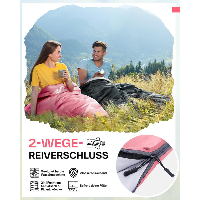 Sportneer Summer Sleeping Bag - Lightweight, Waterproof Camping Sleeping Bag for Backpacking, Hiking & Travel (Pink)