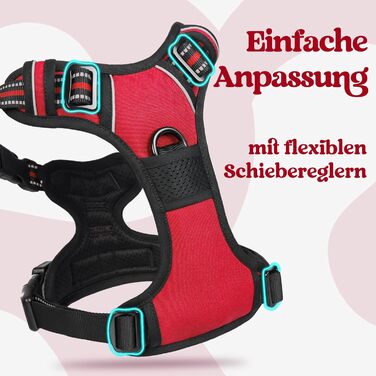 Нашийник для собак Rabbitgoo, великі породи, регульований, анти-тяга, з ручкою, м'який, світловідбиваючий, червоний, L (1 шт.)