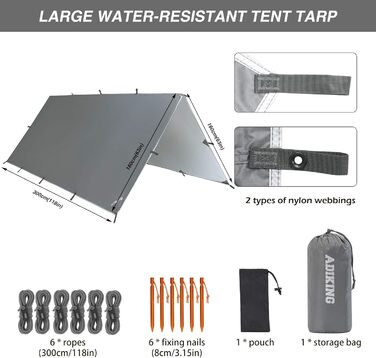 Тент для кемпінгу 3.2м x 3м, водонепроникний, портативний, анти-UV, сірий