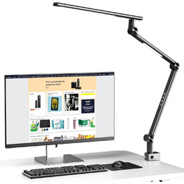 VERSKI LED Desk Lamp with Adjustable Brightness & Color Temperature - 18W Dual Light Source, Clamp-On, Eye Protection, Daylight Lamp for Home Office & Study