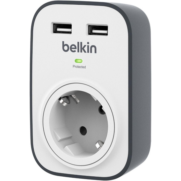 Мережевий фільтр Belkin з USB, 8 розеток + 2 USB, 2.4A, 2м, для дому та офісу