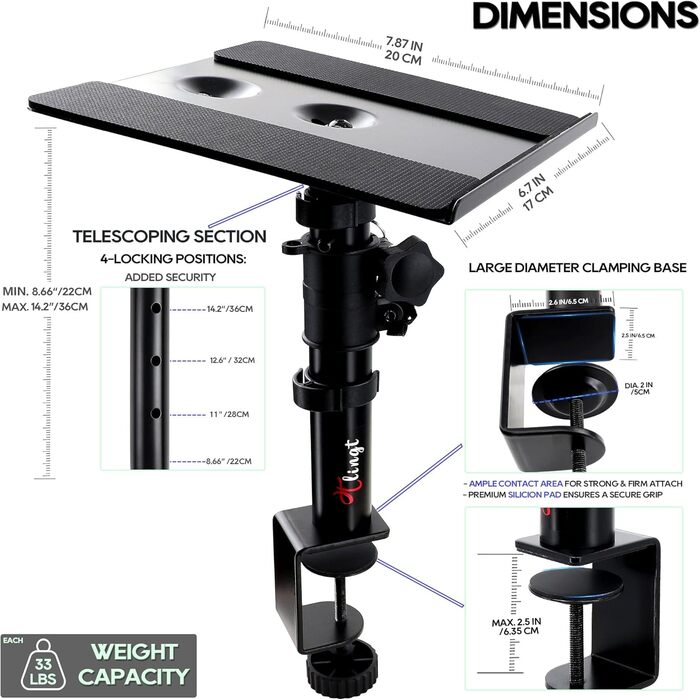 Підставка для настільних колонок, 2 шт., 24,1 x 22,9 см, металева платформа, плоске дно, сумісна з будь-яким столом, ідеальна для студійних моніторів 12,7-17,8 см, полицевих колонок 5'- 7'