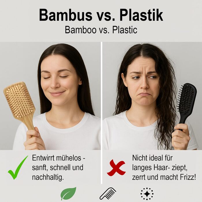 Набір з 2 бамбукових гребінців з натуральною щетиною - екологічні гребінці для жінок, чоловіків та дітей - для масажу шкіри голови та здорового волосся (гребінець-щітка/гребінець)