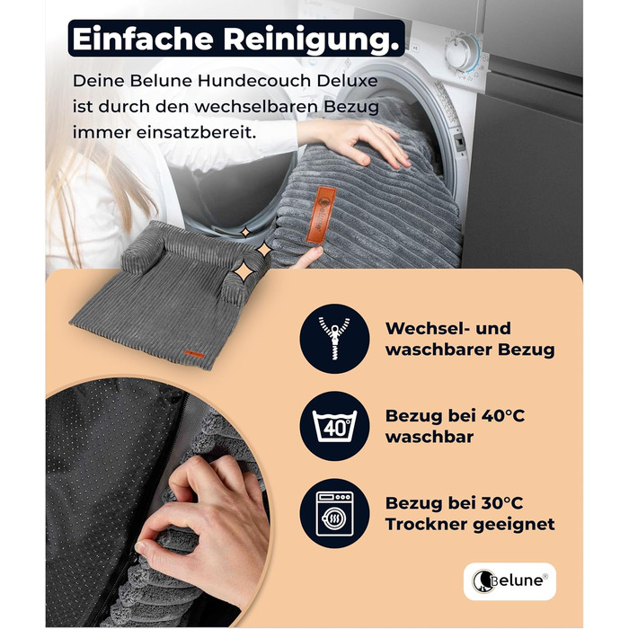Диванчик для собак Belune Deluxe - миючий, плюшевий, для собак маленьких та середніх порід (темно-сірий, S - 80x78 см)