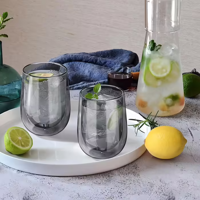 Glastal Unique Black Glasses, 350ml Double-Walled Coffee Glasses, Latte Macchiato Glasses 2-Pack, Double-Walled Coffee Glass, Tea Glasses for Cappuccino, Milk, Gift for Men and Women
