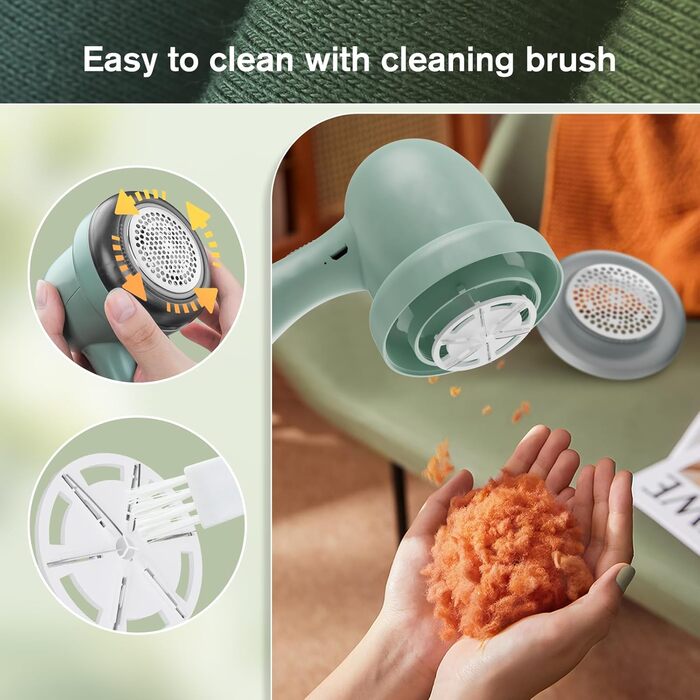 Електричний видальник ворсу з цифровим дисплеєм, 6-лезовий набір, USB-зарядка, 3 швидкості для одягу, меблів, чорний (Grün-nc9201)