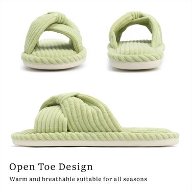 Домашні тапочки Chantomoo для жінок з меморі-піною, для дому, спальні, ванної кімнати, відкриті пальці, шнуровий велюр, неслизькі, зручні (37/38 EU, Зелений)