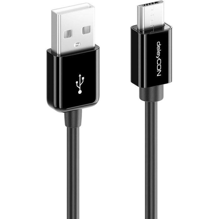 Кабель Micro USB deleyCON 0.15м для Android, смартфонів, планшетів, MP3 плеєрів, камер - Чорний