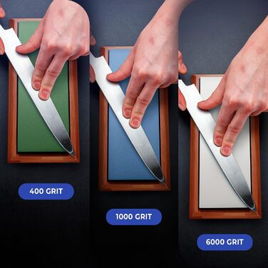 Набір точильних каменів Sharp Pebble Premium: 400/1000/6000 грит - для заточування ножів з водою, з бамбуковою основою та подарунковою коробкою