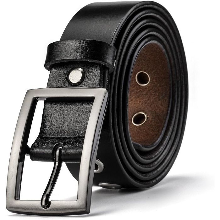 Жіночий шкіряний ремінь з металевою пряжкою для джинсів Dreess, ширина 1.1 см, довжина 115 см (підходить для обхвату талії 95-106 см), колір: чорний