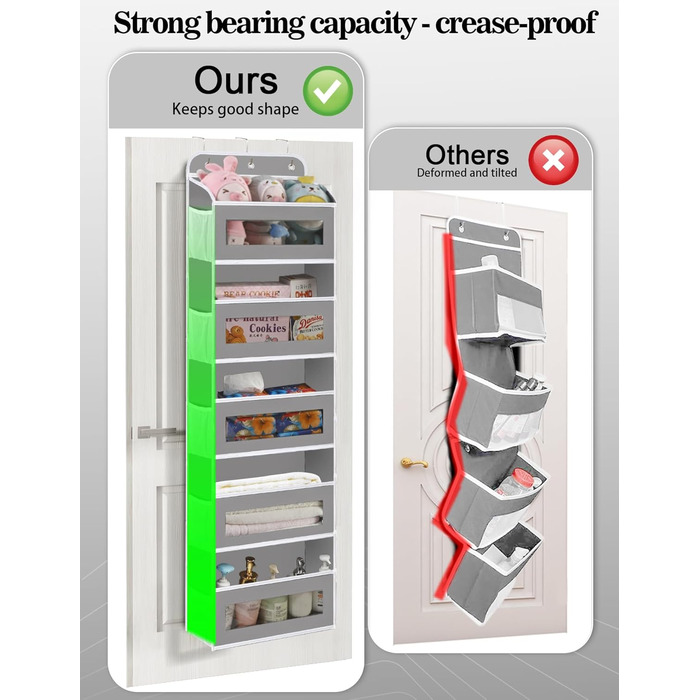 Органайзер для дверей з 5 відділеннями, настінна полиця з прозорими віконцями для підгузників, іграшок, кемпінгу, ванної кімнати, спальні (1 шт, світло-сірий)