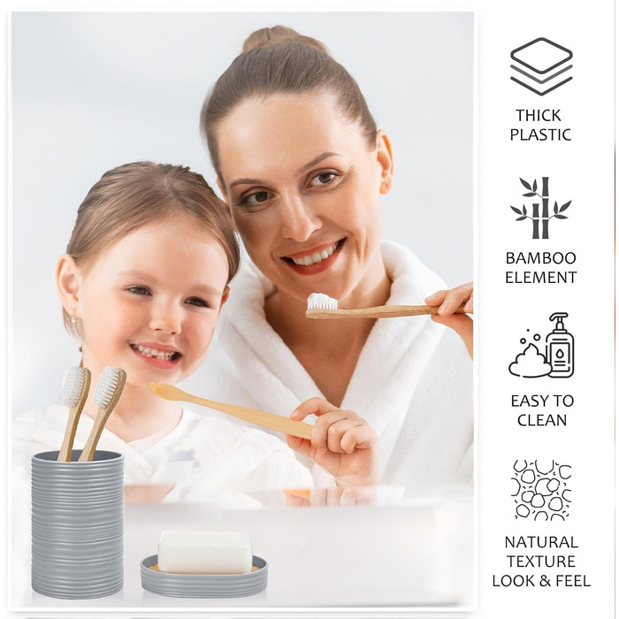 CERBIOR Набір аксесуарів для ванної кімнати, 6 шт., бамбуковий набір для ванної, з дозатором для мила, тримачем для зубних щіток, стаканчиком для зубних щіток, мильничкою для декоративної поверхні та подарунком для дому