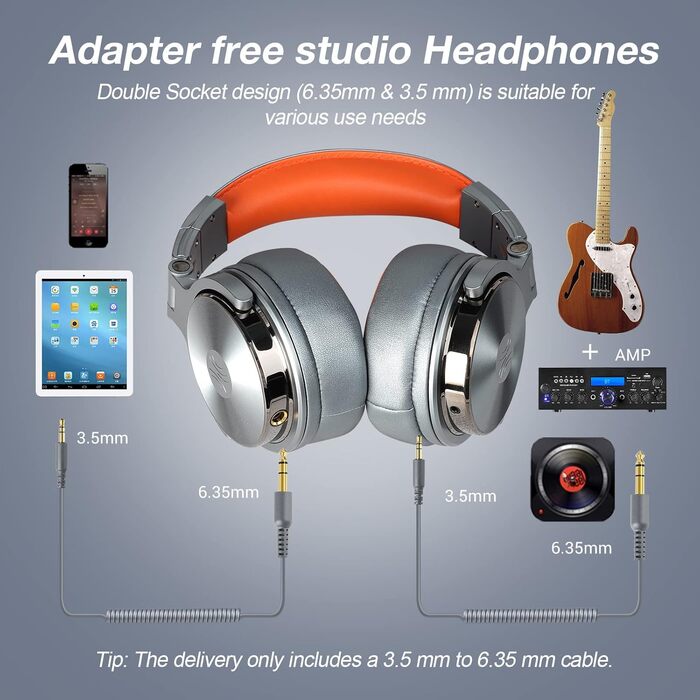 OneOdio Pro 50: Hi-Fi навушники для студії та DJ, 50 мм драйвер, Share-Port, 6.35/3.5 мм, для подкастів, телефону, ПК
