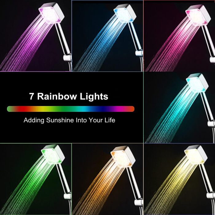 JINYOMFLY LED Shower Head with Lights, Shower Head with LED Lighting, 15CM Shower Head Color Changing, 3 Shower Modes Shower Sprinkler Light, Shower Head Light with Liquid Silicone Nozzle (Square)