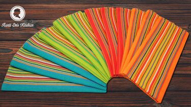 Salsa Striped Kitchen Towels, 100% Natural Absorbent Cotton, Waffle Weave, Multi-Purpose, Festive, Red, Orange, Green, Blue, 28 x 16 inches, 12 Pieces