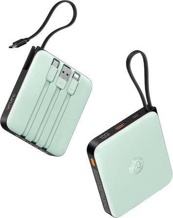 Power Bank VRURC 10000mAh з кабелем: компактний акумулятор USB-C, швидка зарядка 22.5W, LED-дисплей, сумісний з iPhone, Huawei