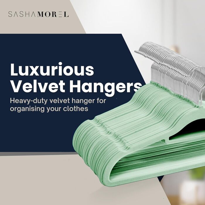 Набір плечиків для одягу з оксамиту, 50 шт., м'ятно-зелені. Плечики для одягу з антиковзаючим покриттям, з органайзером для краваток, обертаються.