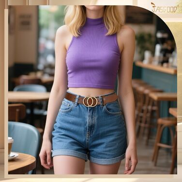 Жіночий шкіряний ремінь JasGood з подвійною кільцевою пряжкою для джинсів, штанів, суконь (колір: 5-кава, розмір M: 120 см, обхват талії 86-95 см)