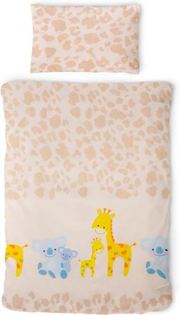 Комплект постільної білизни для дітей Gräfenstayn® з принтом тварин (жирафа, слон, коала) - 100% бавовна (ренфорс) - ковдра 135x100 см, подушка 60x40 см