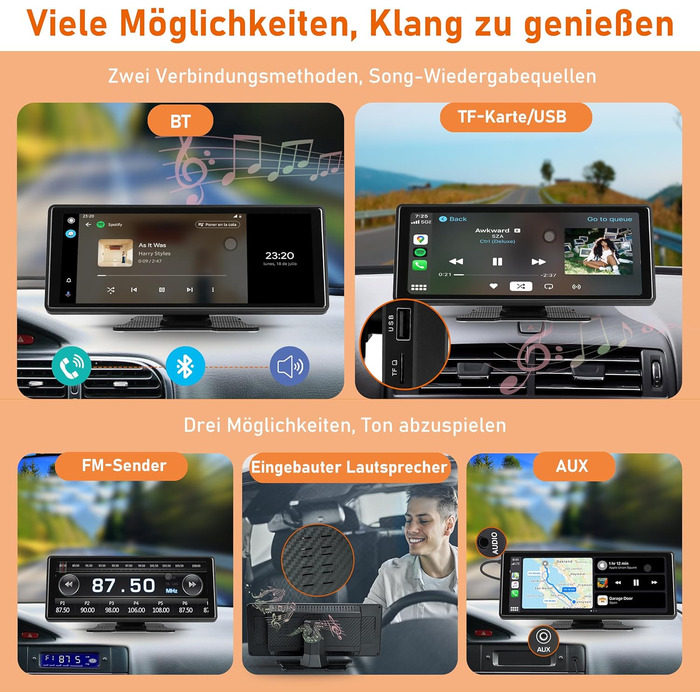 Автомобільний дисплей 10.26'' IPS, бездротовий CarPlay та Android Auto, сенсорний екран 1080P, портативний, підтримка Google і Siri Assistant, модель S5
