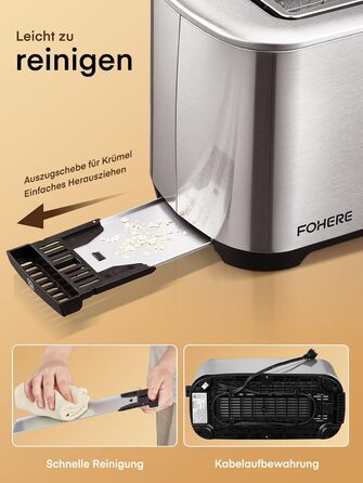 Тостер 4-х секційний, 1400W, нержавіюча сталь, довгий проріз, 9 налаштувань підсмажування, 3 види хліба, функція відміни, розморожування, підігріву, сенсорне керування, з підставою для булок, сріблястий