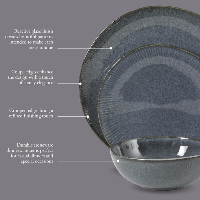 Сервіз столовий Gibson Elite Northrock Steingut 16-ти частинний для 4 осіб (12 предметів) - Білий з ручним розписом, кераміка Steingut