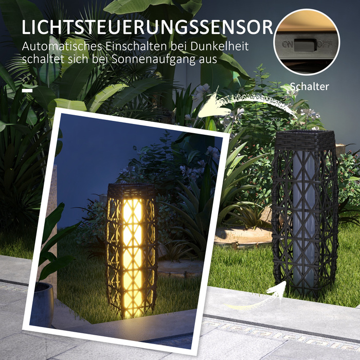 Outsunny Solar LED Garden Light with Rattan and Light Sensor, Grey, UV-Resistant for Outdoor Use
