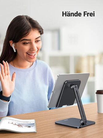 Алюмінієва підставка для планшета UGREEN, регульований тримач для iPad Pro Air Mini, Samsung Galaxy Tab, Redmi Pad, Huawei MatePad та iPhone, до 12.9 дюймів (Чорний)