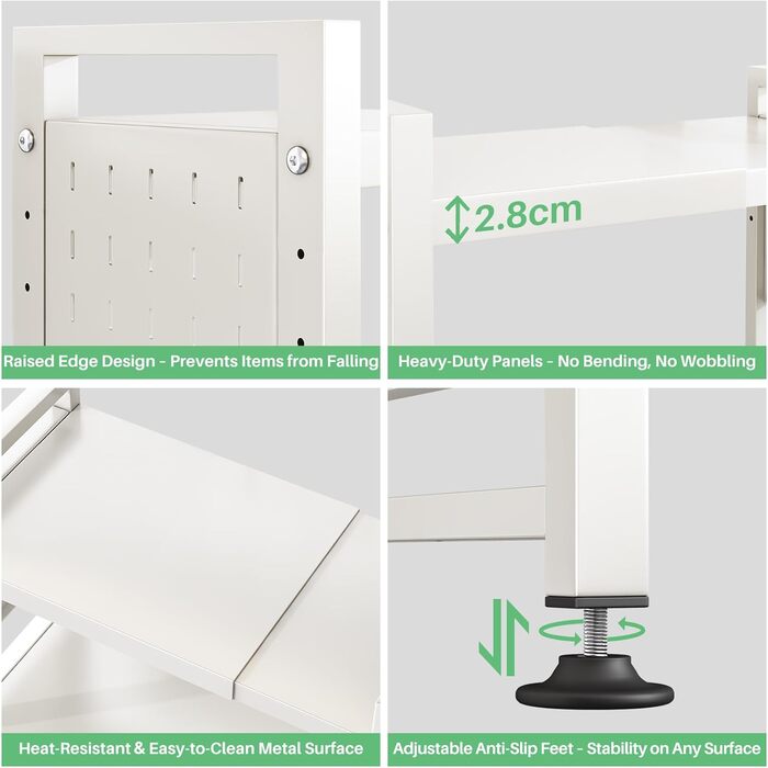 Поличка для мікрохвильової печі SAYZH, 3-рівнева висувна, органайзер для кухні з 10 гачками, біла