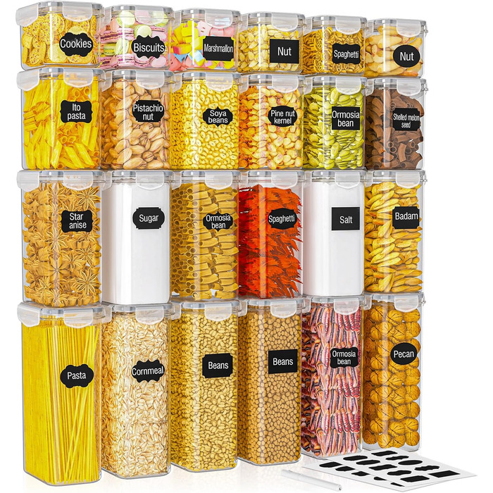 Набір з 24 герметичних контейнерів для зберігання продуктів та органайзер для холодильника, BPA-free, об'єм 42L, з етикетками