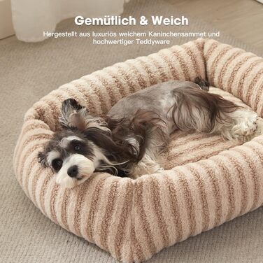 Лежанка для собак середнього розміру, миюча, знімний чохол, підняті бортики, кошик з неслизьким покриттям, зручний чохол з кролячої вовни, 64 x 54 x 43 см (L-76 x 61 x 20 см, Бежевий)