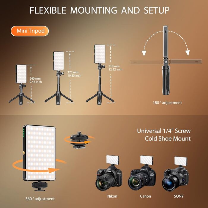 LED світло для селфі на телефон ST-120-CT: 120 світлодіодів, регулювання яскравості, 3000-9000K, акумулятор 3000mAh, CRI 95+, з тримачем та штативом для відеозйомки, блогінгу та конференцій