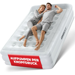Надувне ліжко самонадувне - для 2 осіб - 203 x 152 x 46 см - з електричним насосом - надувне ліжко для гостей, надувається за 3-5 хвилин - вбудована подушка (Білий)