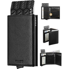 Чоловіче шкіряне картхолдер VULKIT з RFID-блокуванням, відділенням для грошей та віконцем для посвідчення (креуц-чорний)