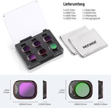 Набір фільтрів ND та CPL NEEWER для DJI Mini 4 Pro: 6 шт. (ND8, ND16, ND32, ND64, ND128, CPL) з ультратонким рамкою