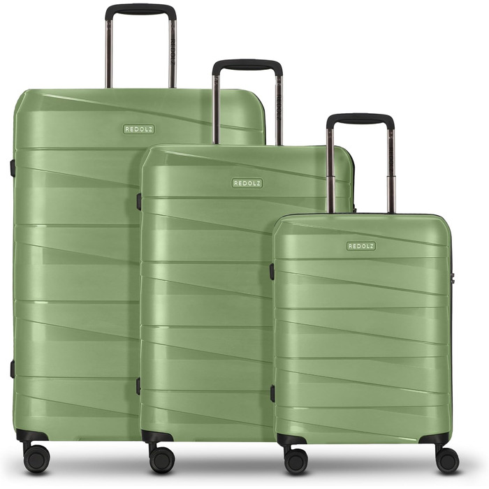 Чохол-валіза REDOLZ Hartschalen Check-in Essentials 10 | Великий вантажний ролик XL 50 x 30 x 76 см з поліпропілену | 4 подвійні колеса & TSA | Набір 3 шт. (Green-metallic)