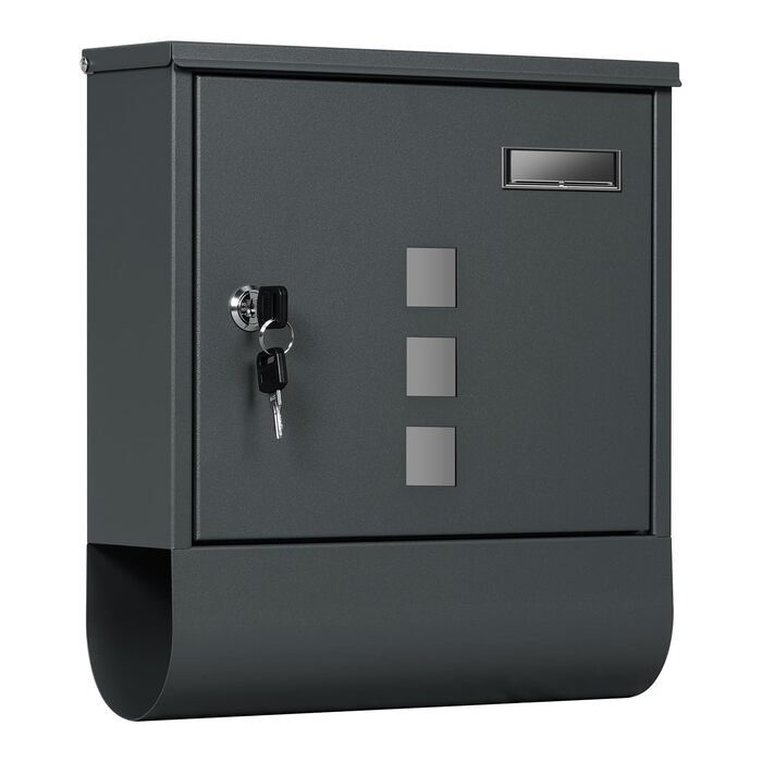 Поштовий ящик WOLTU з газетницею та вікном для імені, замиканий, 2 ключі, антрацит, 30.5x33.5x9 см