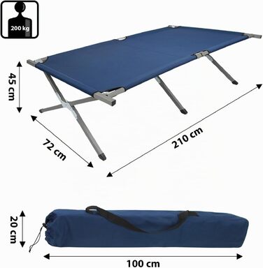 Розкладне ліжко для кемпінгу BB Sport Feldbett XXL (210 x 72 см), посилене гостьове ліжко до 200 кг, синій