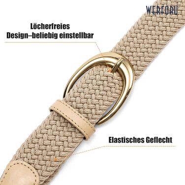 Плетений ремінь WERFORU: еластичний жіночий/чоловічий ремінь з пряжкою кольору хакі, 110 см