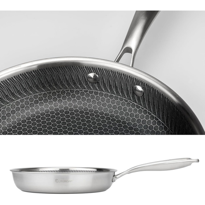 Пан з антипригарним покриттям EliteHoff 28 см, з вафельною структурою, для всіх типів плит, не містить PFOA, можна мити в посудомийній машині, сріблястий (E-7548)