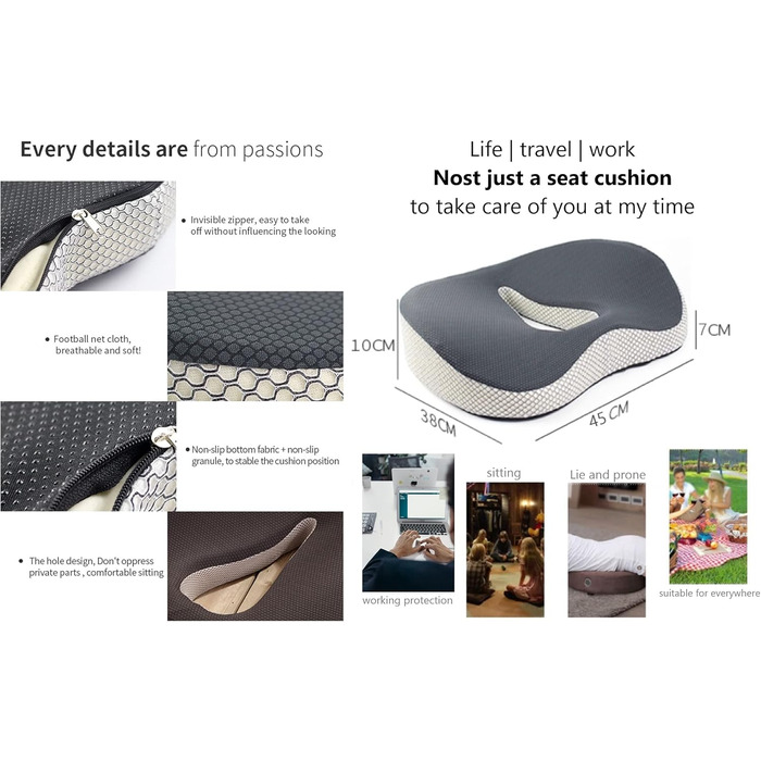 Подушка ортопедична Coxis з піни Memory Foam для офісного крісла, автомобіля, кухні: підтримка спини, геморою, при анальних тріщинах